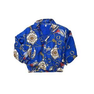CoAco Vintage Silk Nautical Rope Print Bomber Jacket Blue